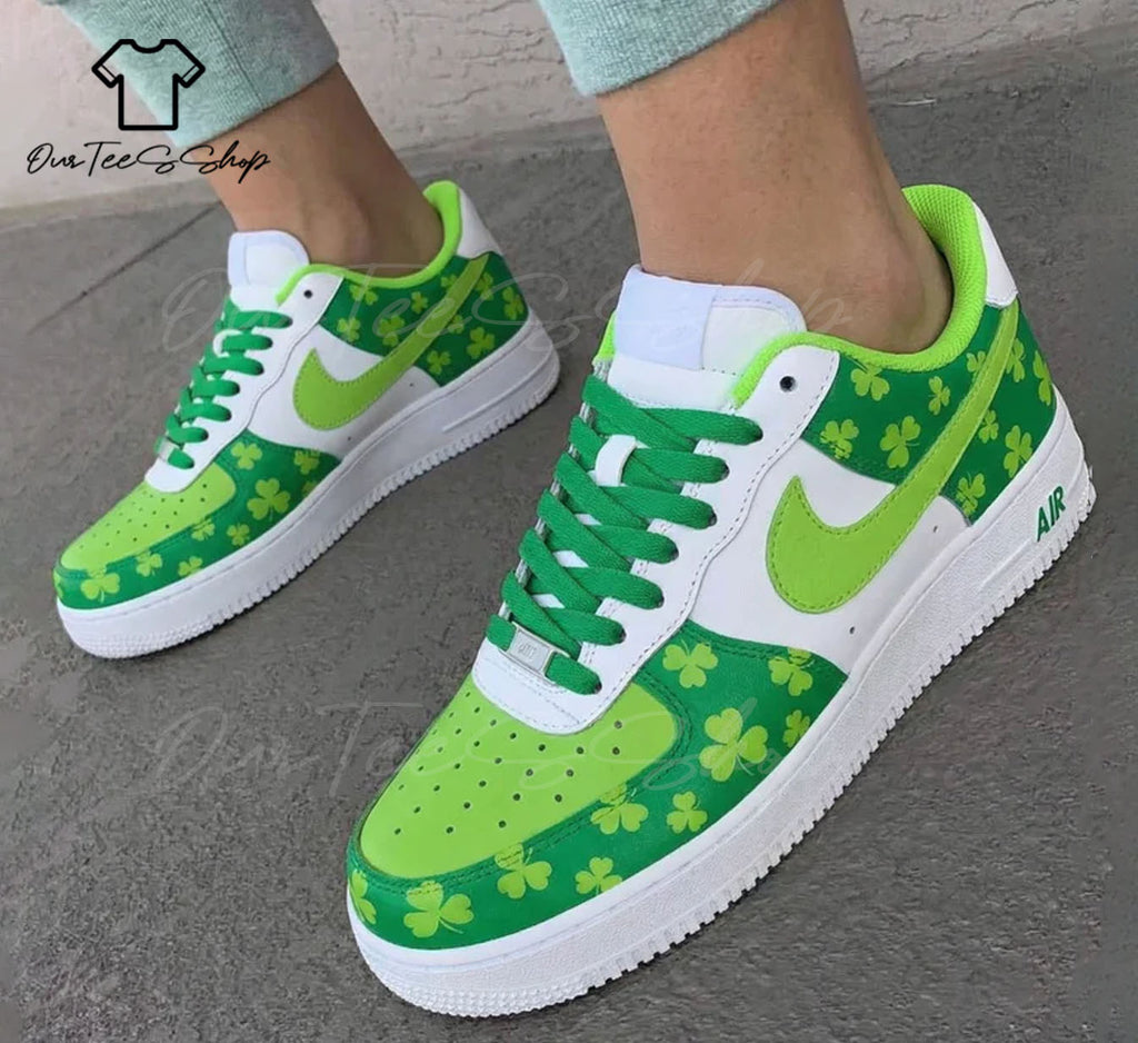Custom Shamrock Pattern Green Air Force 1 Sneakers