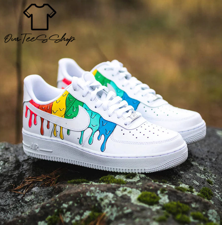 Custom Air Force Rainbow Color Drip Air Sneakers
