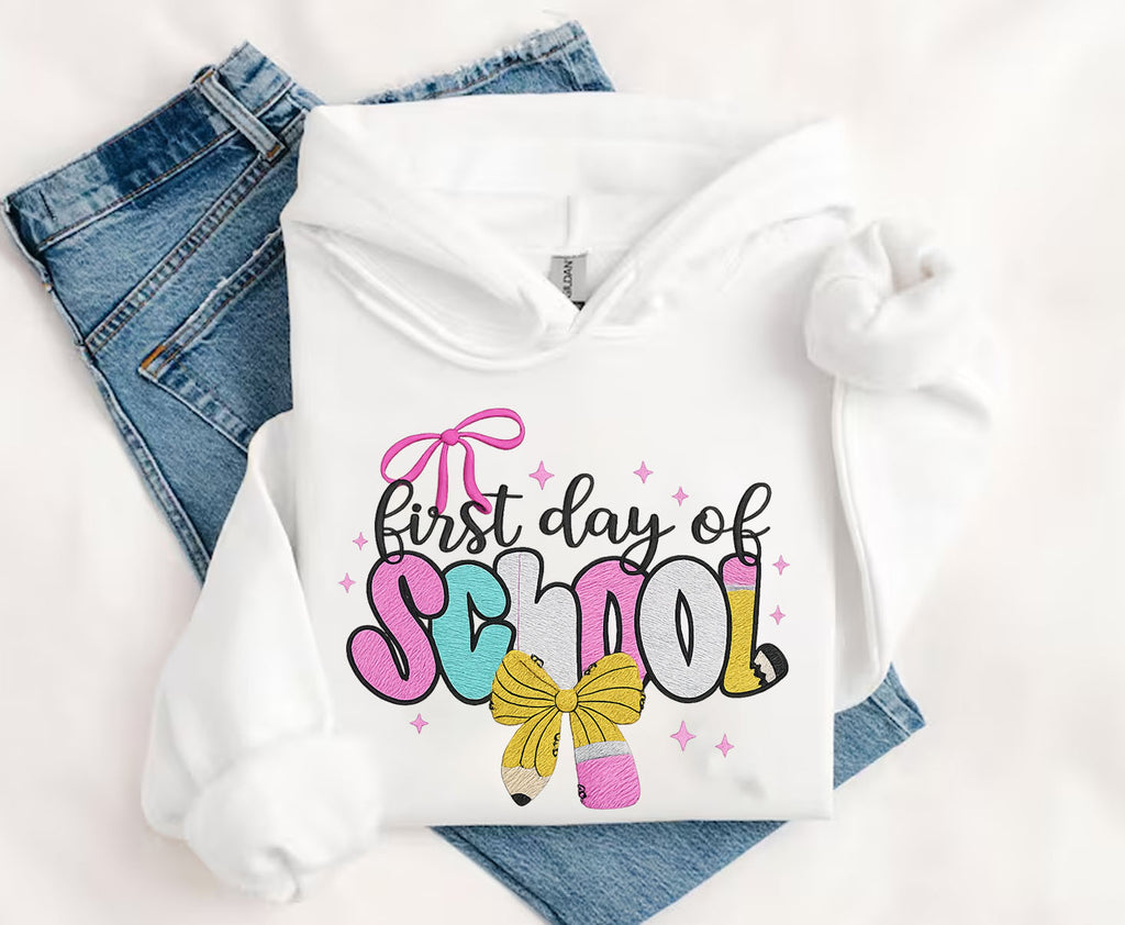 Coquette First Day of School Embroidered Sweatshirt, Back To School Embroidered T-shirt