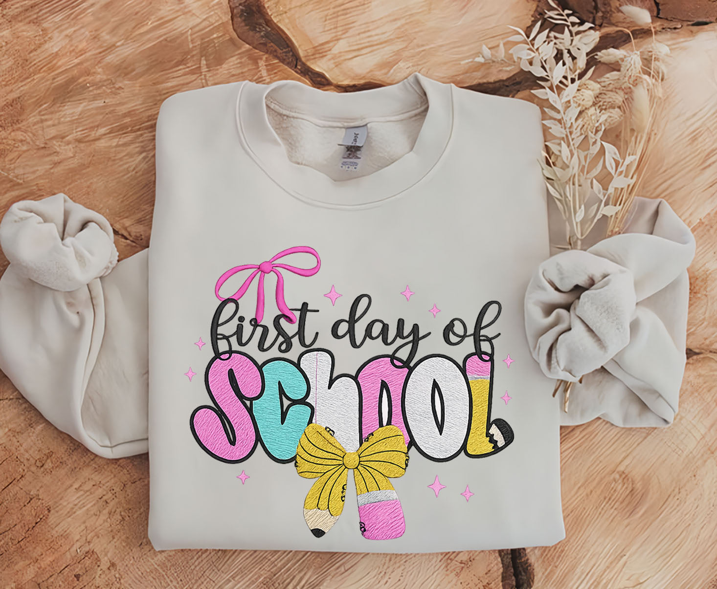 Coquette First Day of School Embroidered Sweatshirt, Back To School Embroidered T-shirt