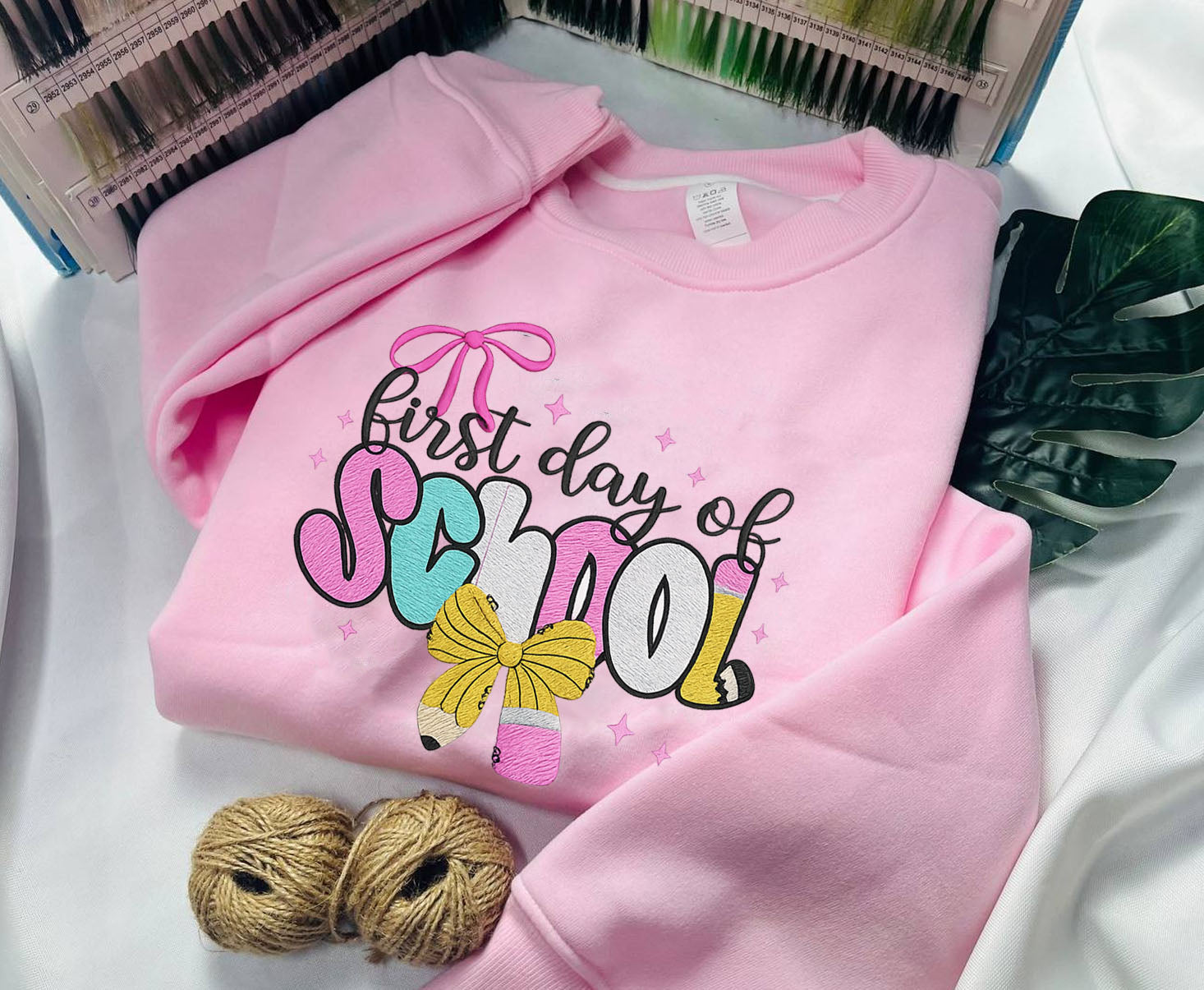 Coquette First Day of School Embroidered Sweatshirt, Back To School Embroidered T-shirt