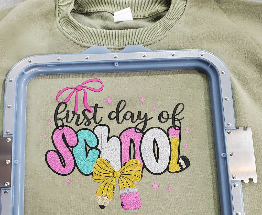 Coquette First Day of School Embroidered Sweatshirt, Back To School Embroidered T-shirt