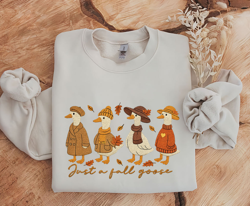 Fall Goose Embroidered Sweatshirt, Autumn Goose Embroidered Hoodie Gifts For Halloween