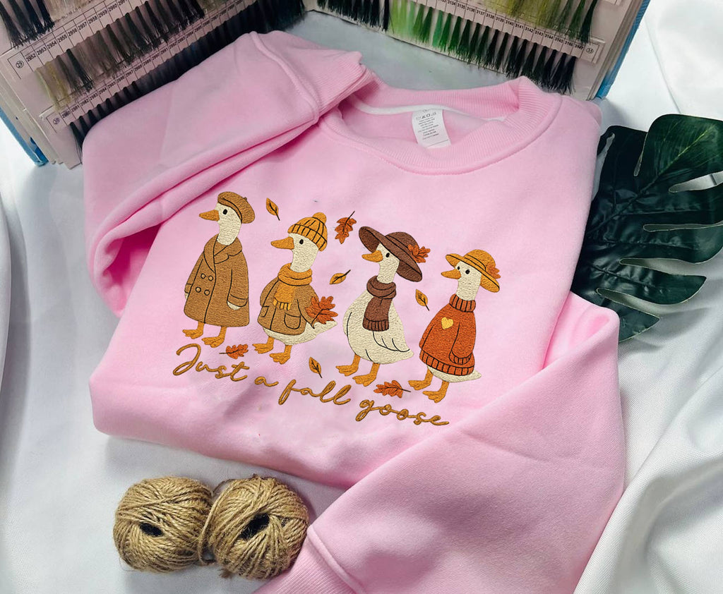 Fall Goose Embroidered Sweatshirt, Autumn Goose Embroidered Hoodie Gifts For Halloween