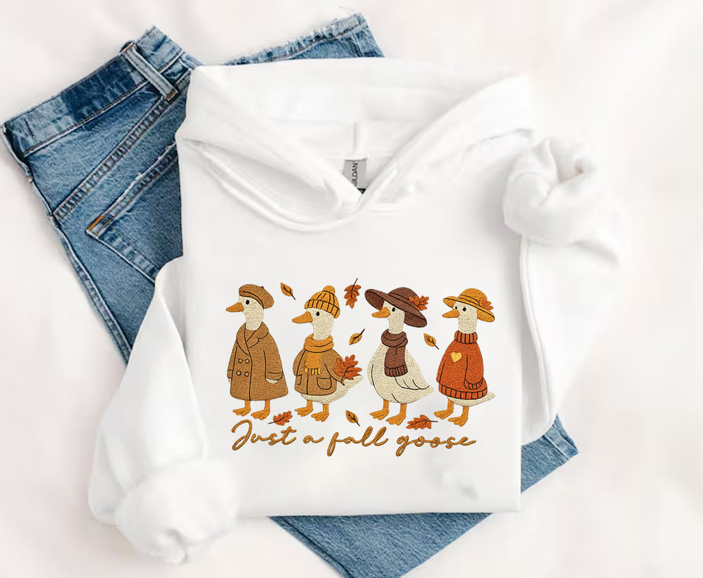 Fall Goose Embroidered Sweatshirt, Autumn Goose Embroidered Hoodie Gifts For Halloween