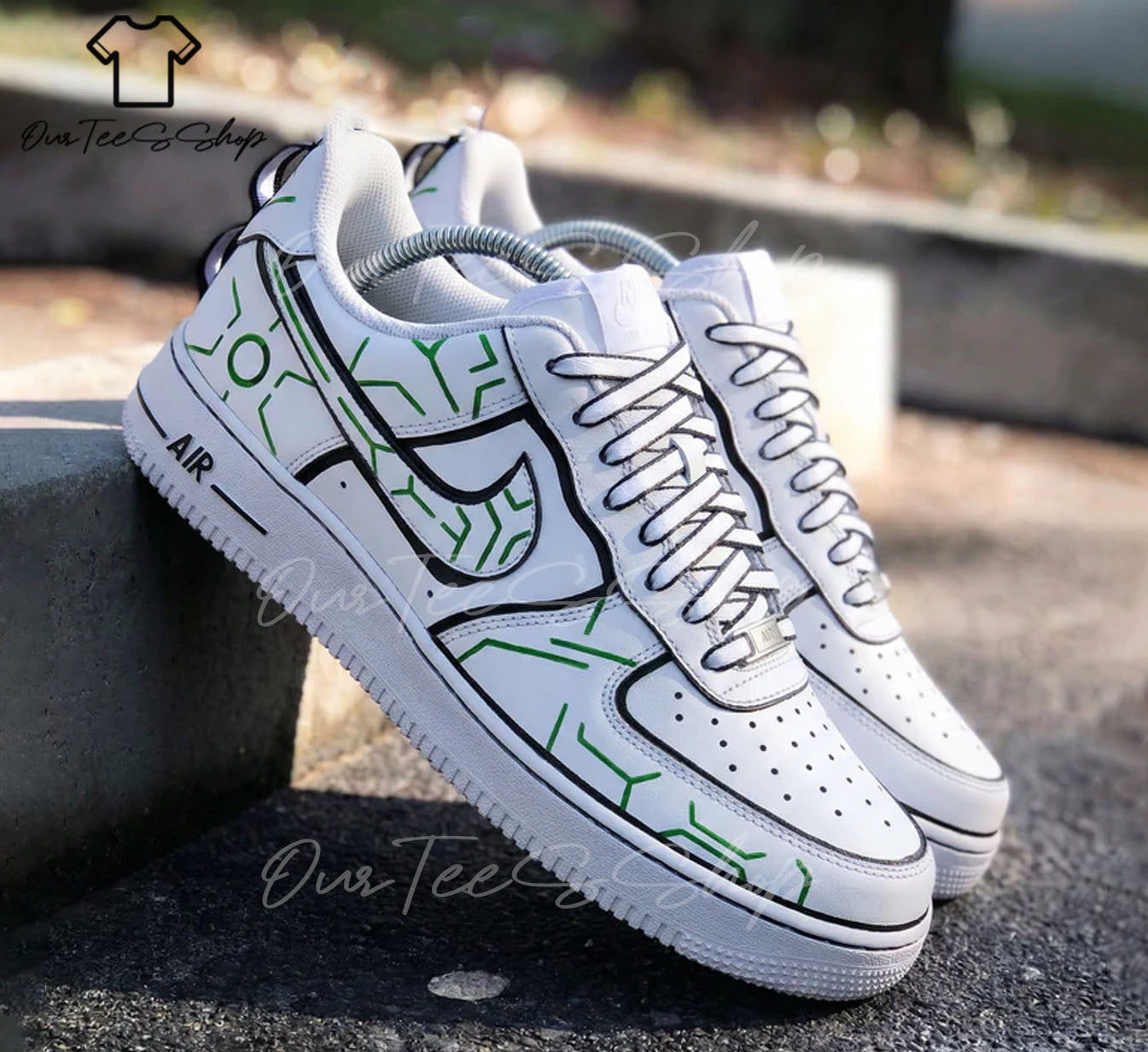 Custom Air Force 1 Geometric Green Black, Personalized Shoes