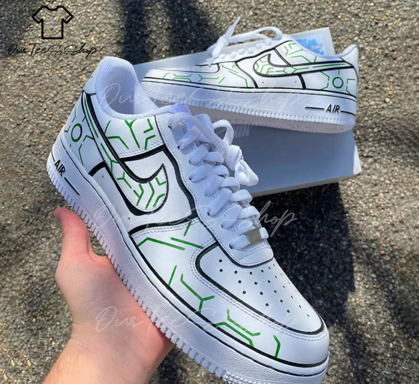 Custom Air Force 1 Geometric Green Black, Personalized Shoes