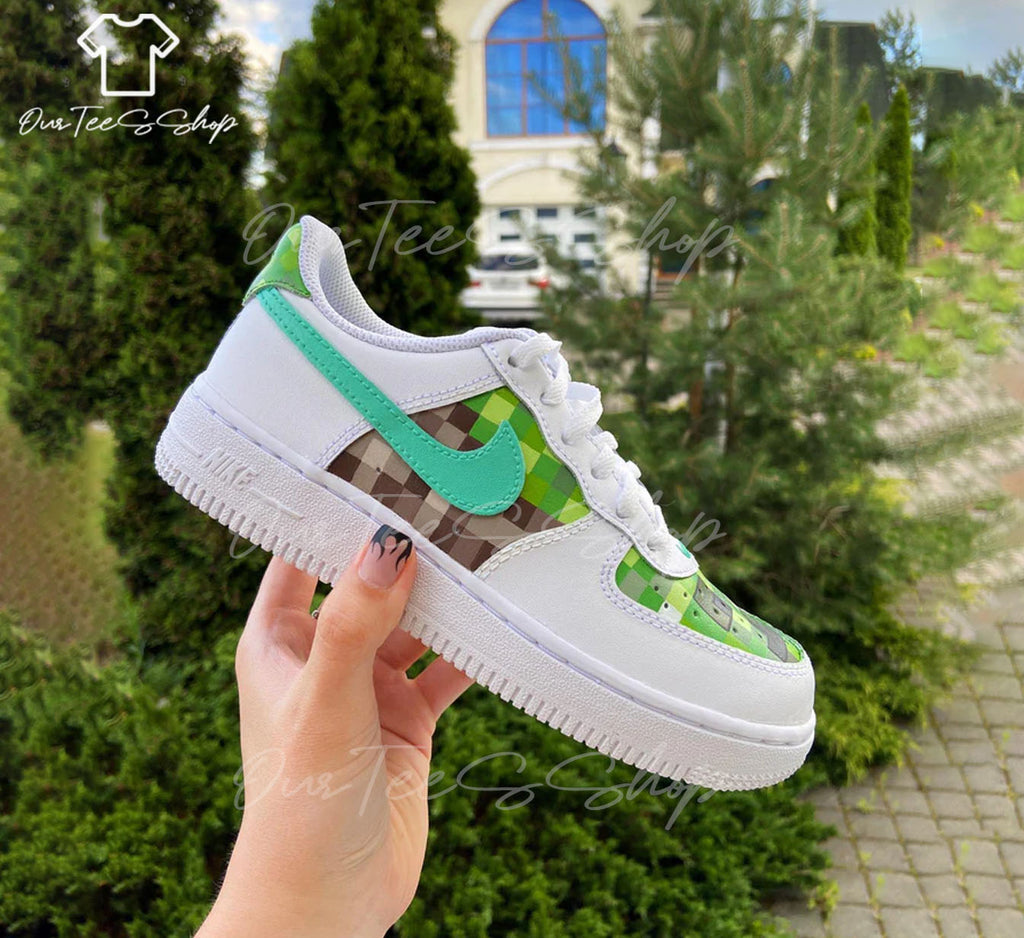 Custom Air Force 1 Green Minecraft, Personalized Shoes