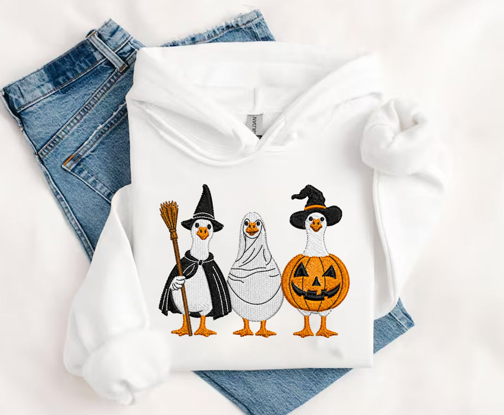 Halloween Duck Embroidered Sweatshirt, Goose Embroidered  T-shirt Gifts For Halloween