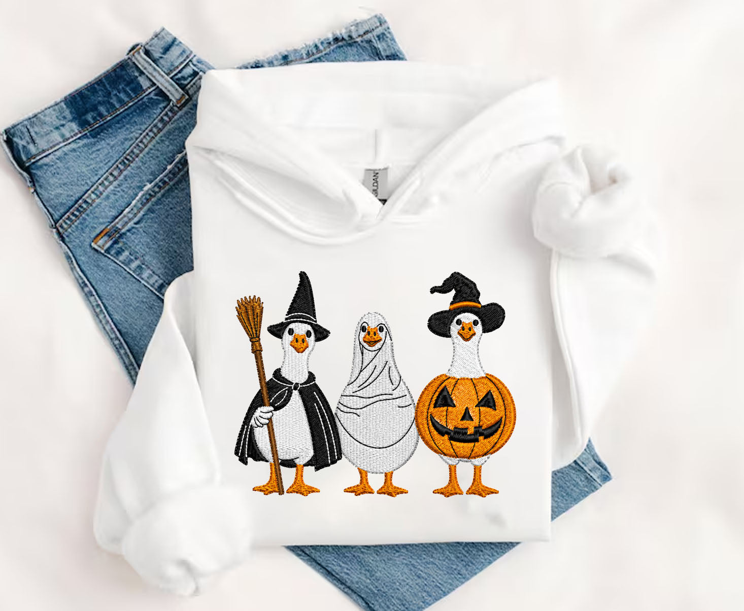 Halloween Duck Embroidered Sweatshirt, Goose Embroidered  T-shirt Gifts For Halloween