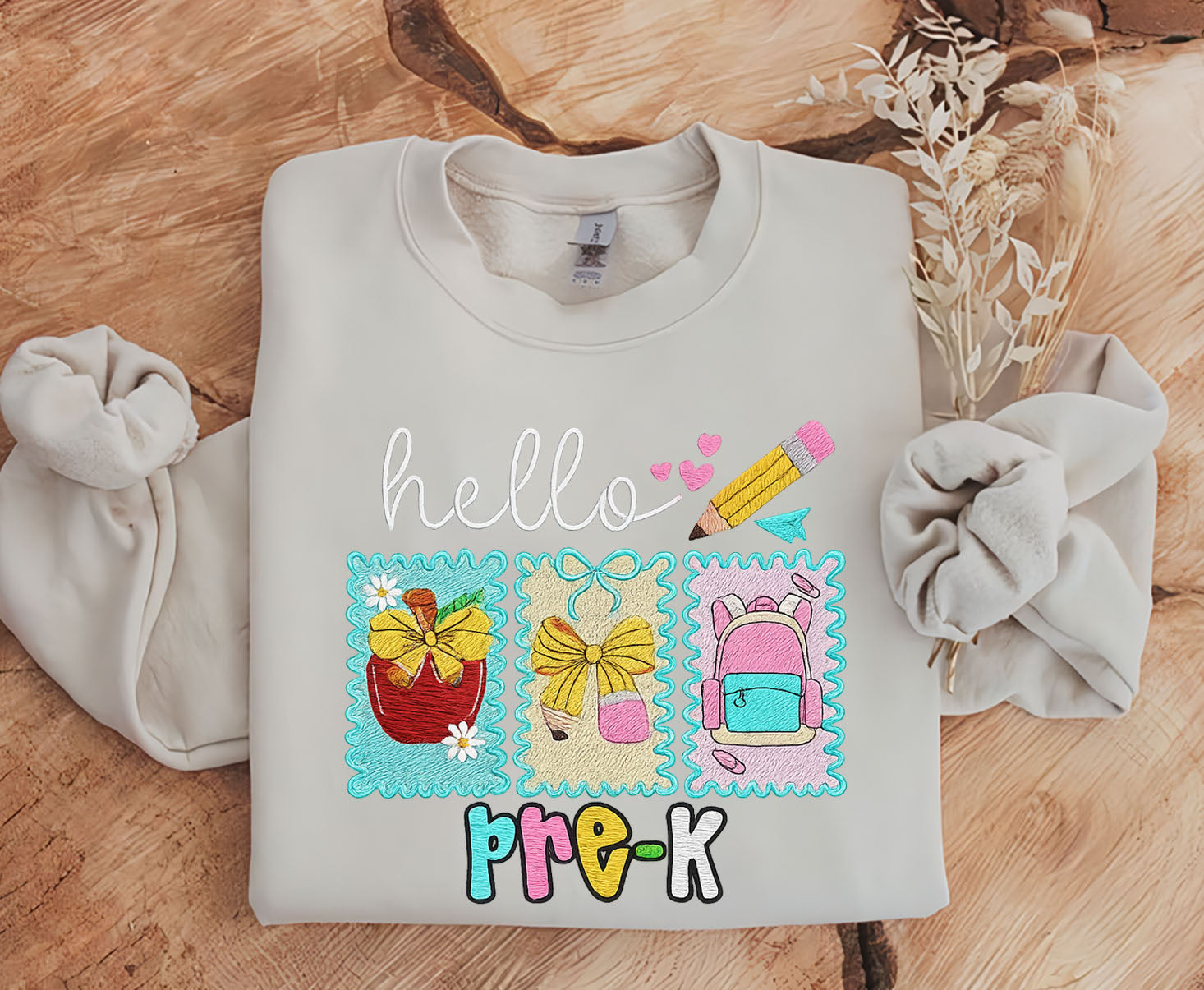 Hello Pre-K Embroidered Sweatshirt, Back To School Embroidered T-shirt