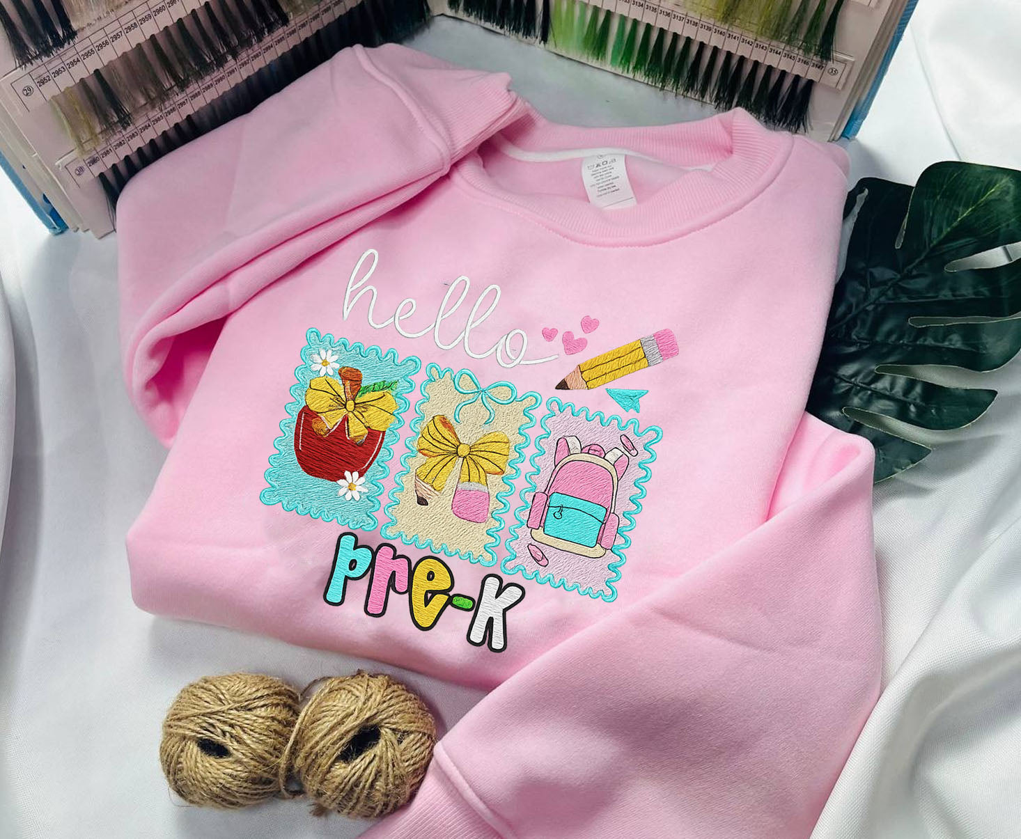 Hello Pre-K Embroidered Sweatshirt, Back To School Embroidered T-shirt