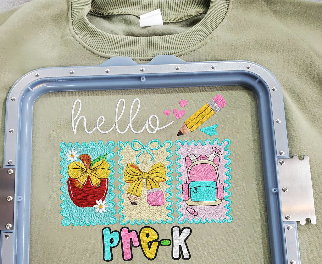 Hello Pre-K Embroidered Sweatshirt, Back To School Embroidered T-shirt
