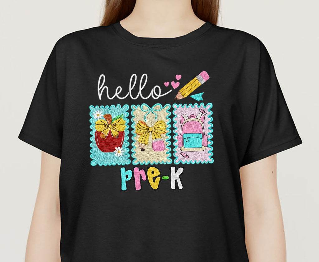 Hello Pre-K Embroidered Sweatshirt, Back To School Embroidered T-shirt