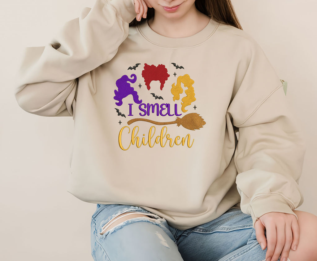 I Smell Children Embroidered Sweatshirt, Witch Embroidered T-shirt Gifts For Halloween