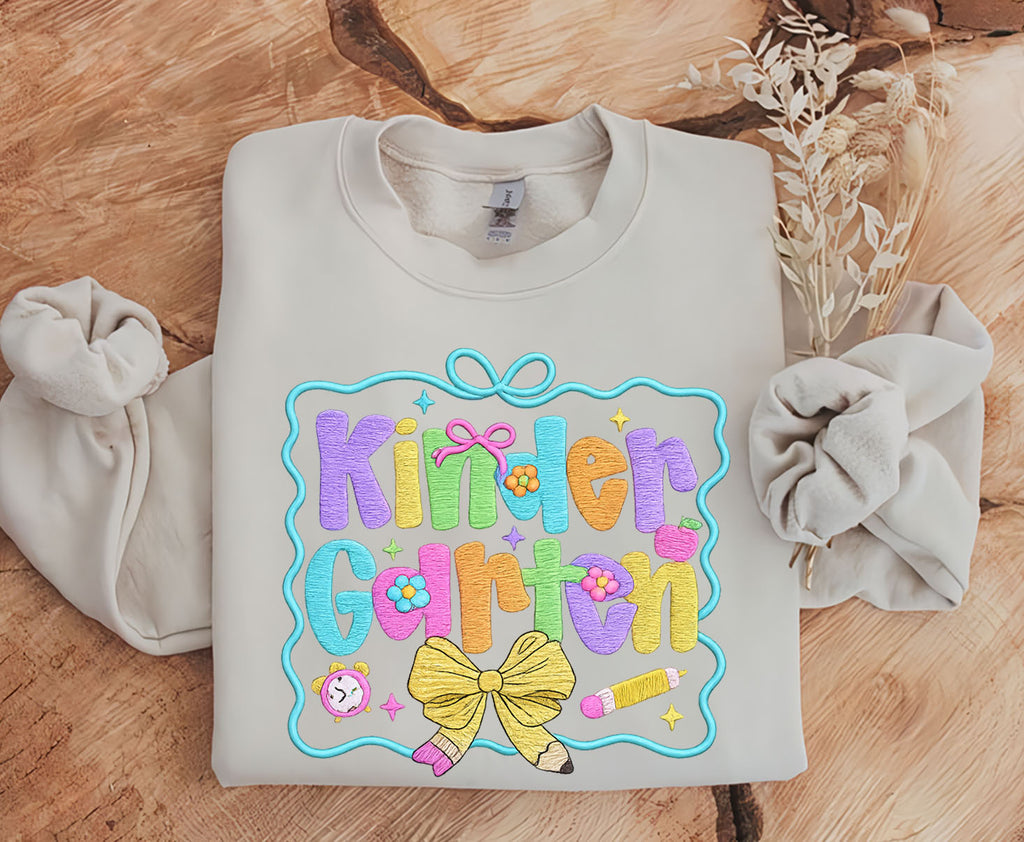 Kinder Garten Embroidered Sweatshirt, Back To School Embroidered T-shirt
