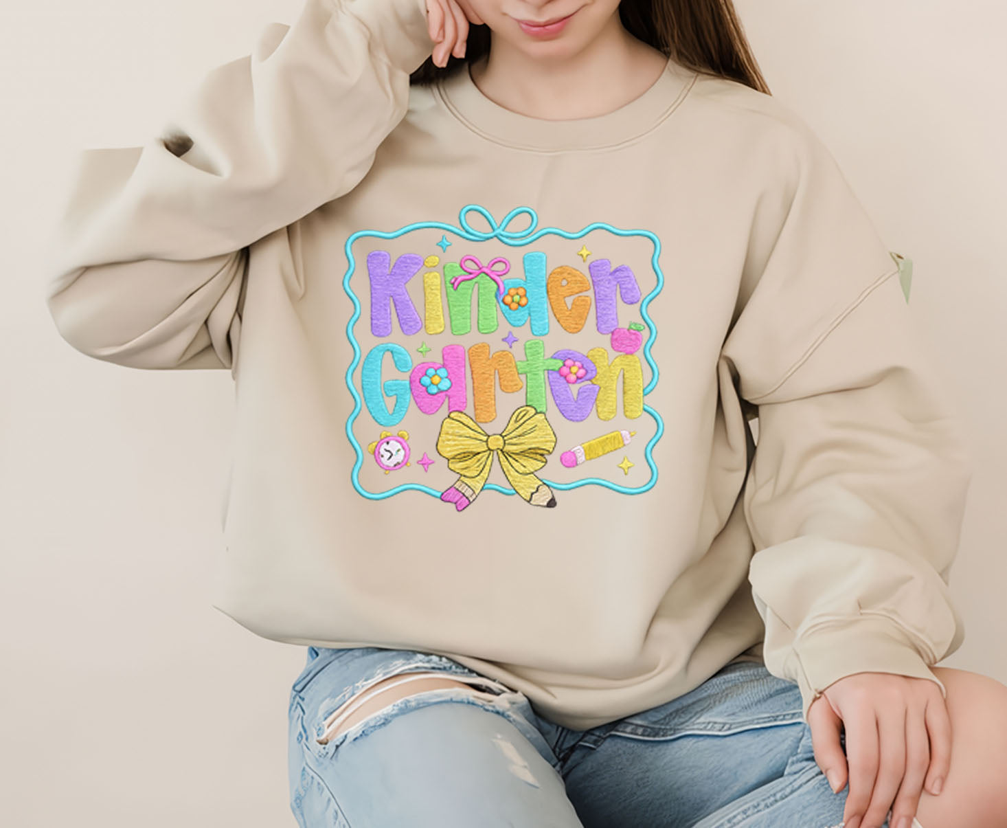 Kinder Garten Embroidered Sweatshirt, Back To School Embroidered T-shirt