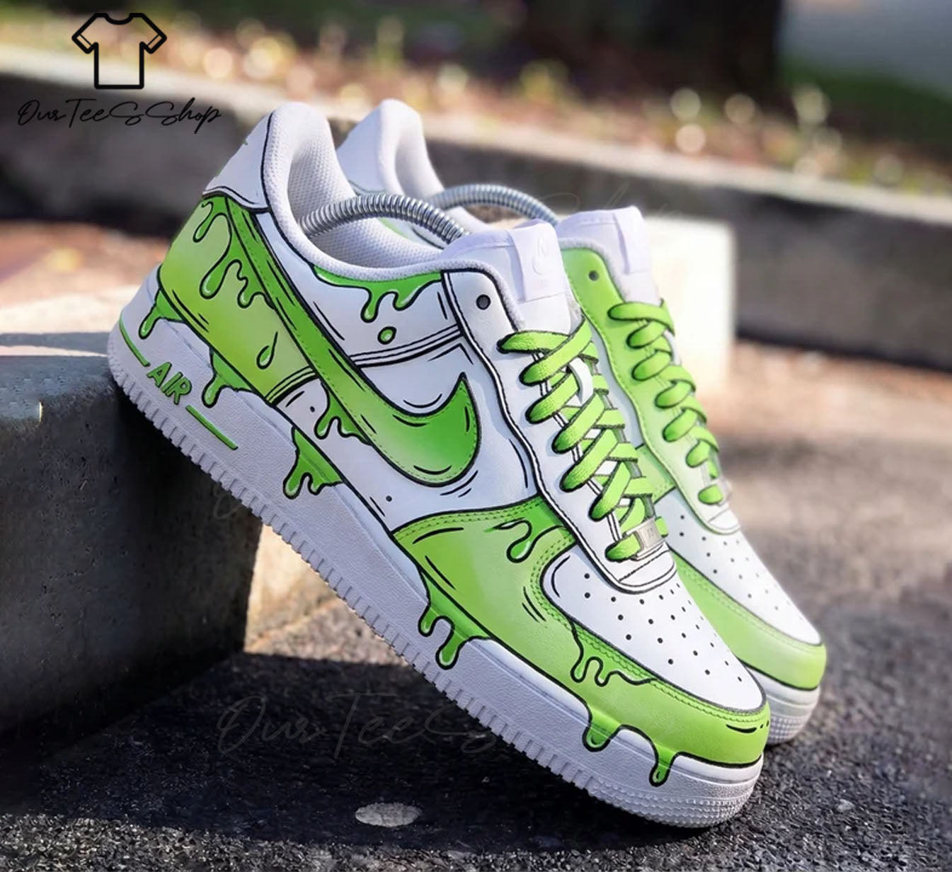 Custom Air Force 1  Lime Green Drip, Personalized Shoes