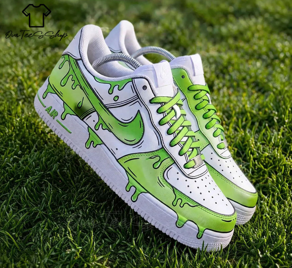 Custom Air Force 1  Lime Green Drip, Personalized Shoes