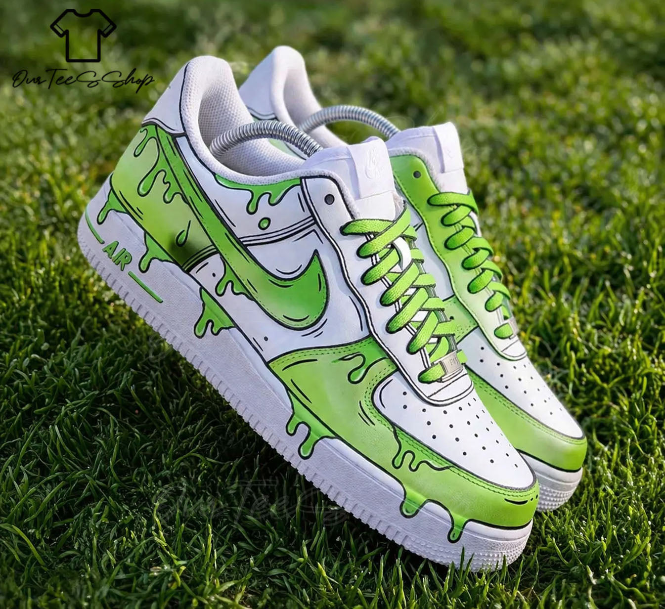 Custom Air Force 1  Lime Green Drip, Personalized Shoes
