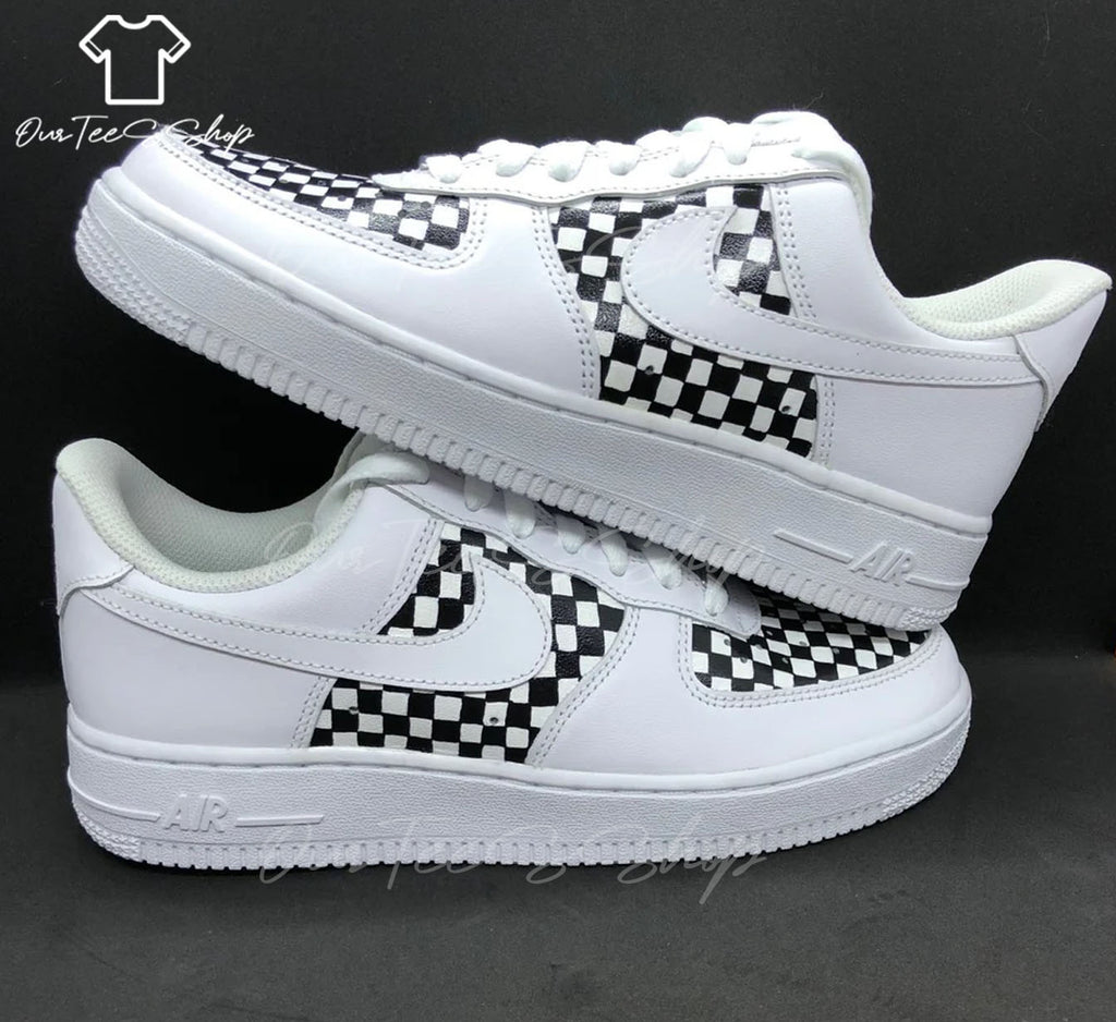 Custom Air Force 1 Mosaic Black And White Sneakers