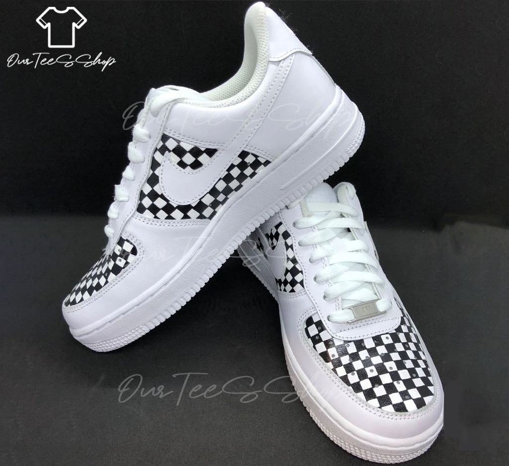Custom Air Force 1 Mosaic Black And White Sneakers
