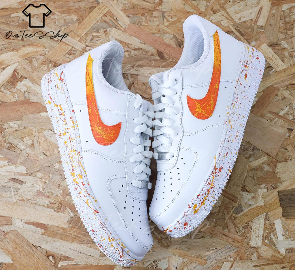 Custom Air Force 1 Orange Splatter Sneakers