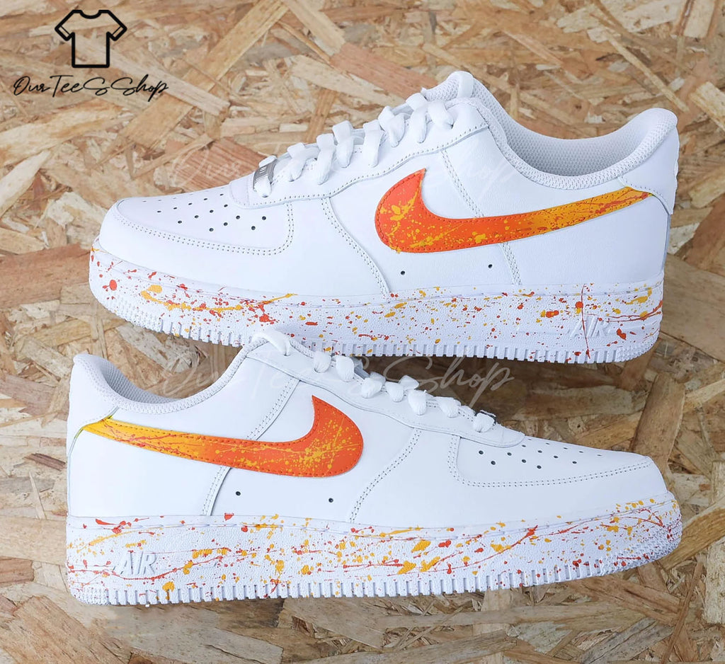 Custom Air Force 1 Orange Splatter Sneakers