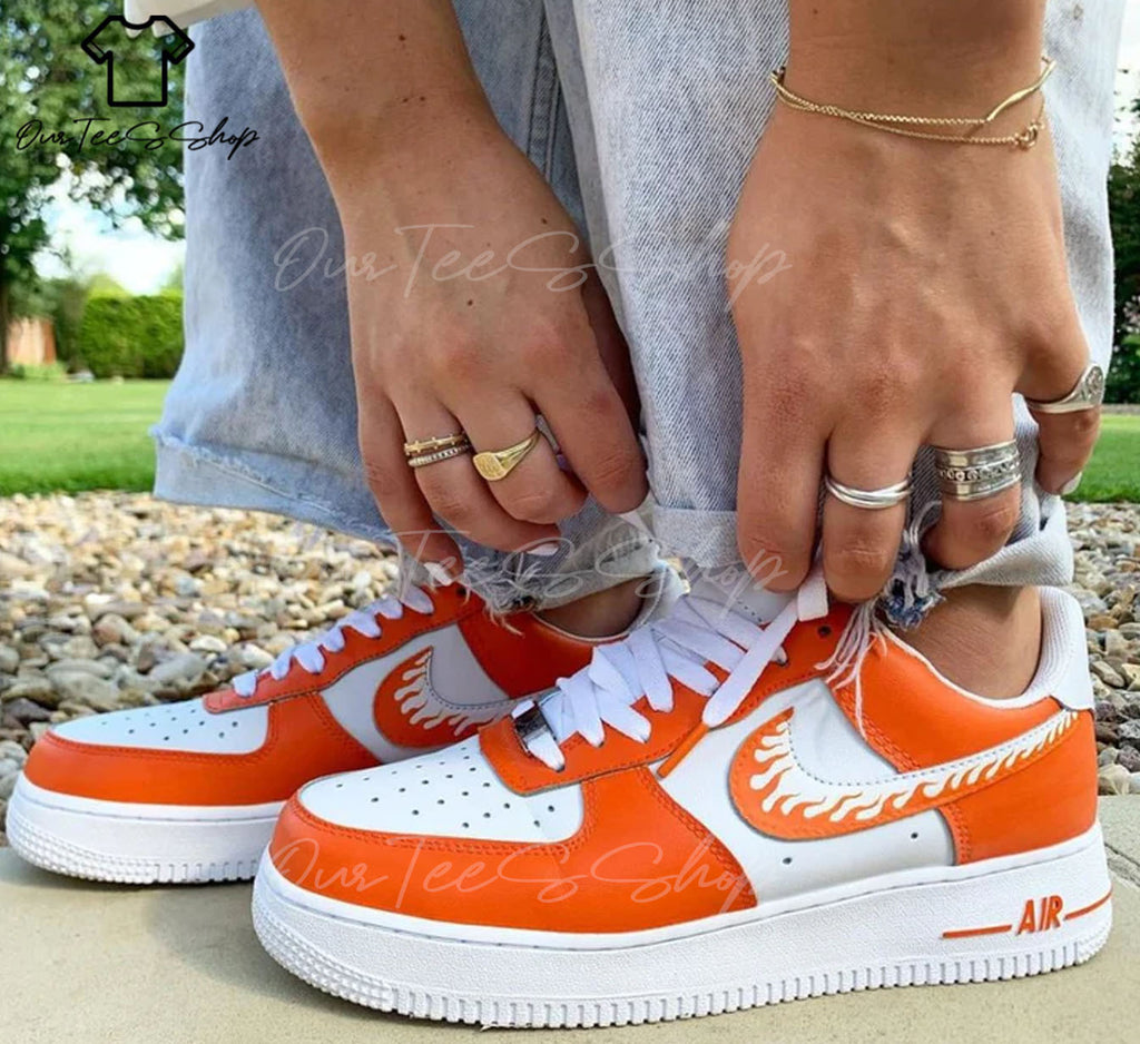 Custom Air Force 1 Orange Drip Sneakers