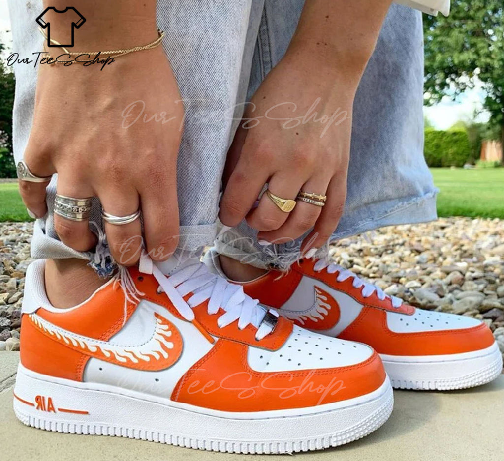Custom Air Force 1 Orange Drip Sneakers