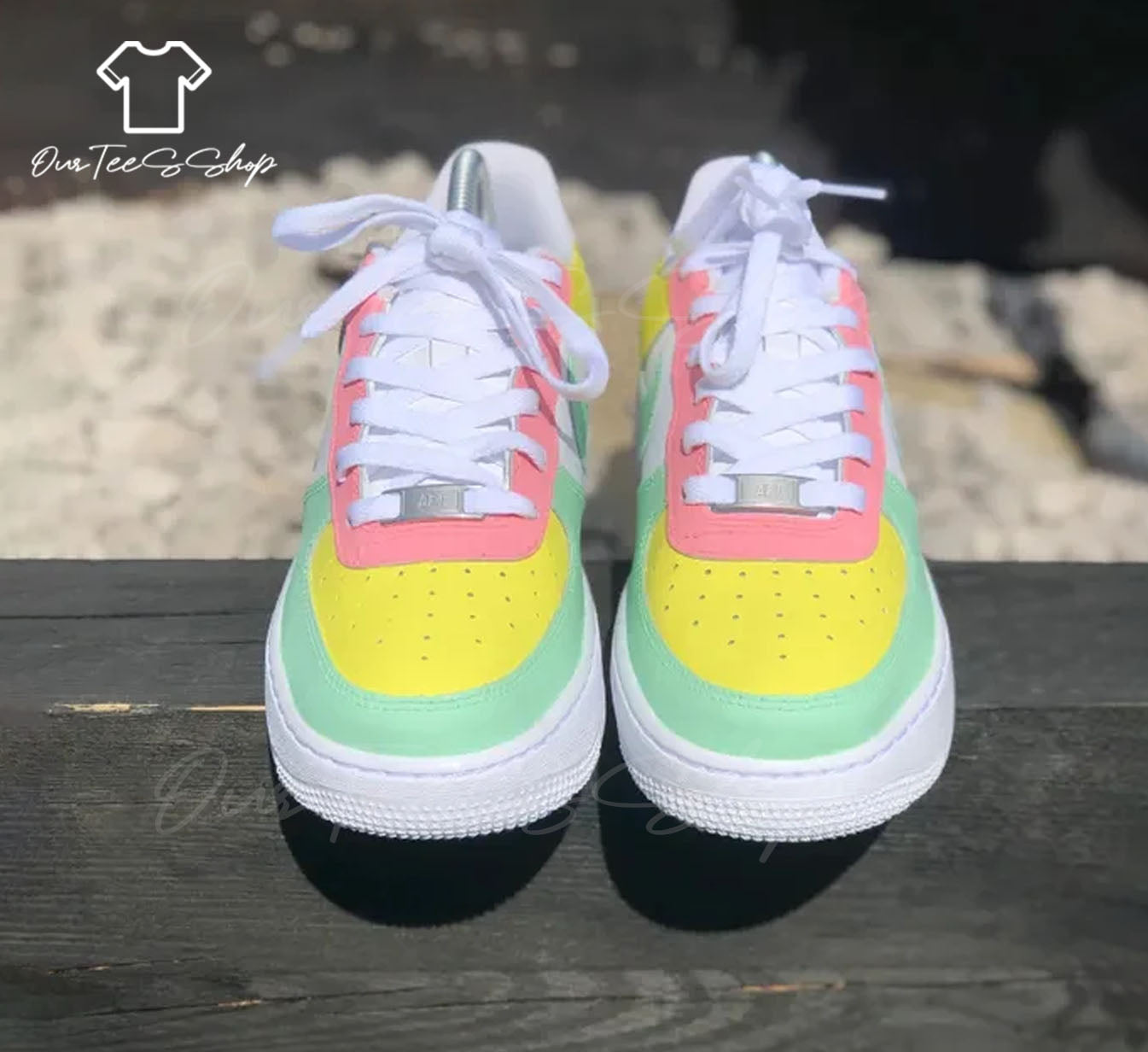 Custom Pink Green Yellow Air Force 1 Sneakers