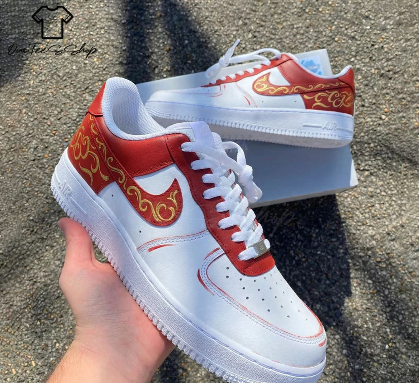 Custom Air Force 1 Pattern Red And Gold, Personalized Shoes