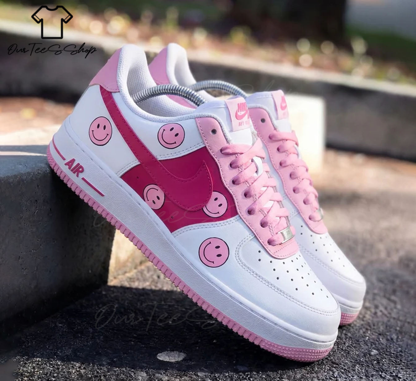 Custom Air Force 1 Pink Smiley Face, Personalized Shoes