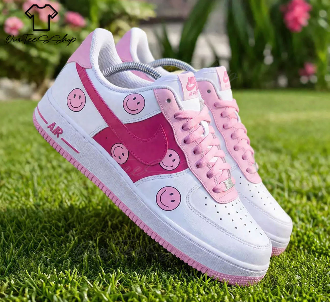 Custom Air Force 1 Pink Smiley Face, Personalized Shoes