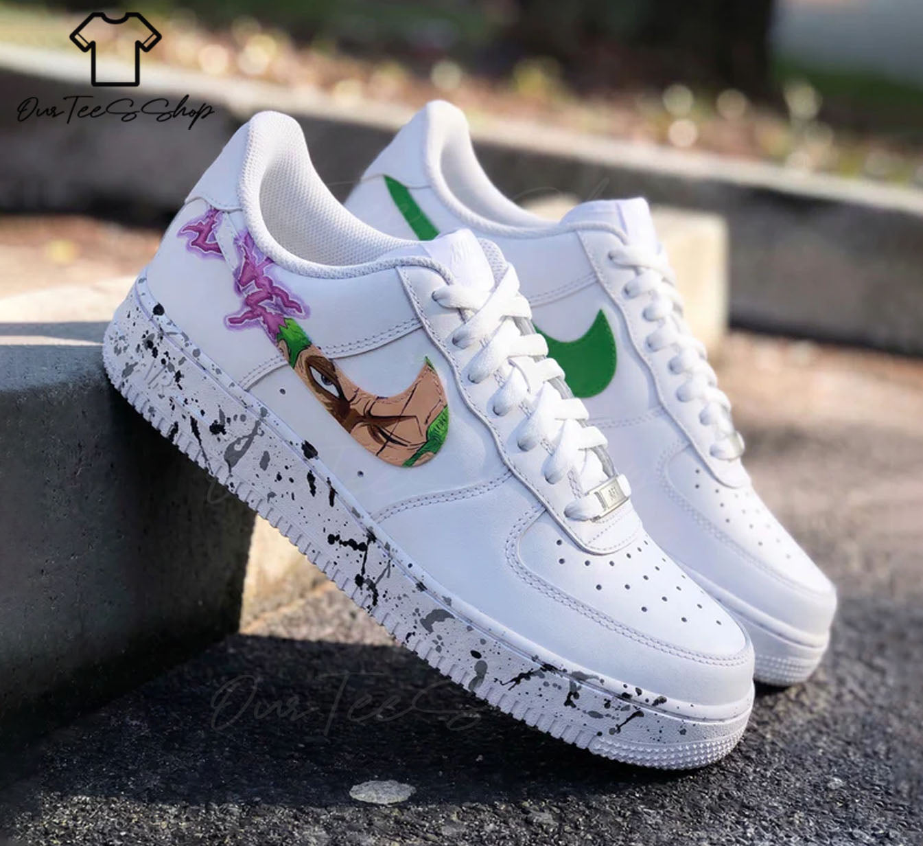 Custom Air Force 1 Anime Purple Bolt Splatter, Personalized Shoes