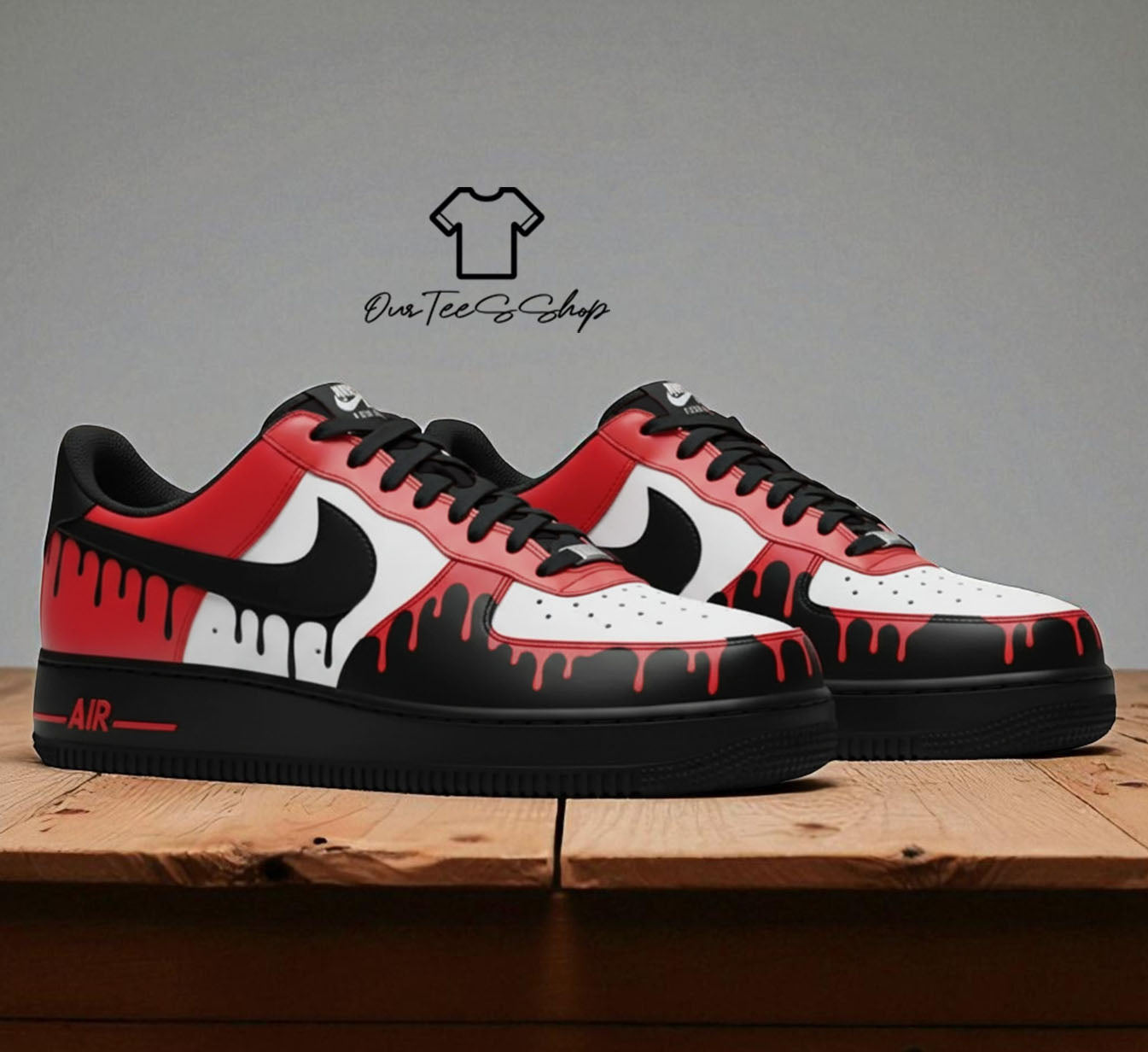 Custom Air Force 1 Red Black Drip Sneakers