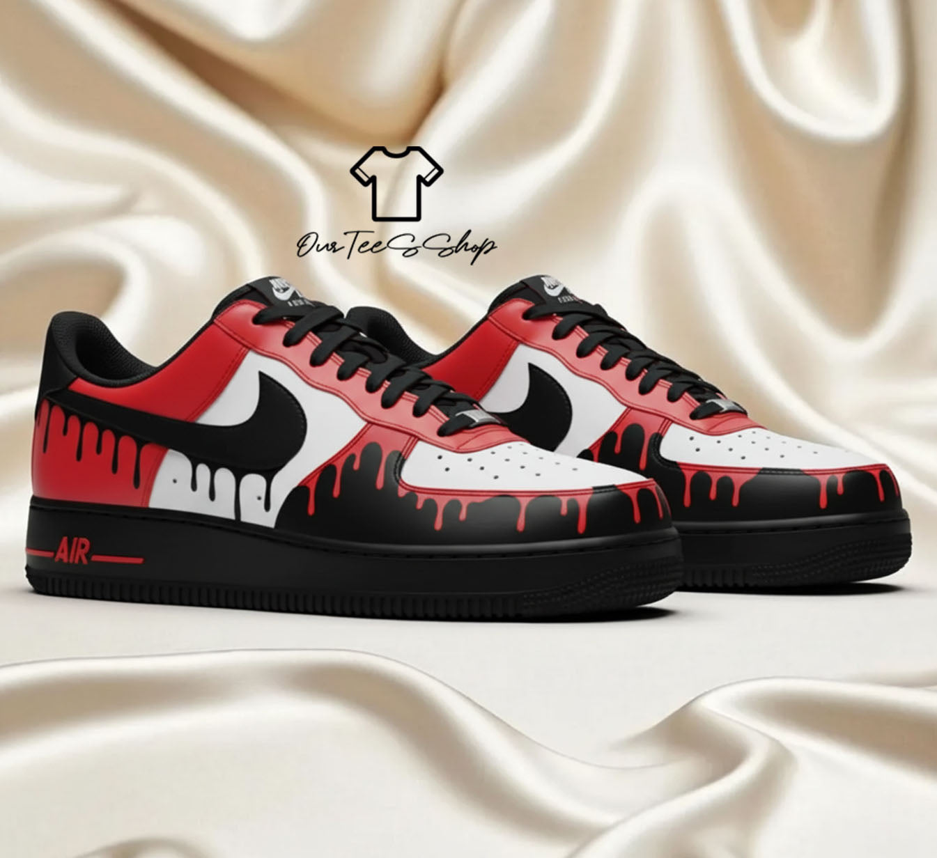 Custom Air Force 1 Red Black Drip Sneakers
