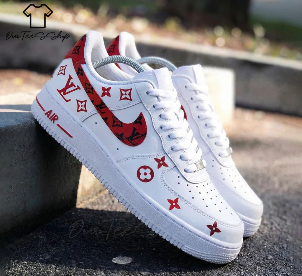 Custom Air Force 1 Red Black LV Pattern, Personalized Shoes