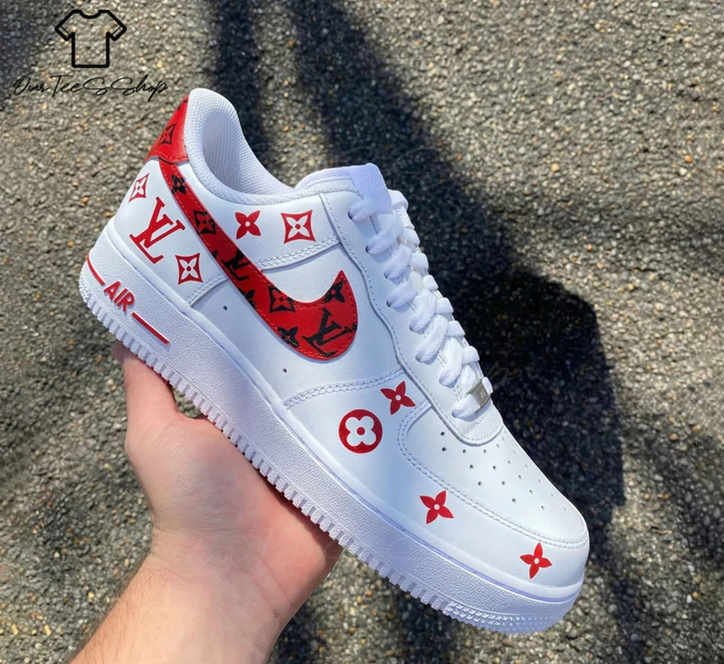 Custom Air Force 1 Red Black LV Pattern, Personalized Shoes