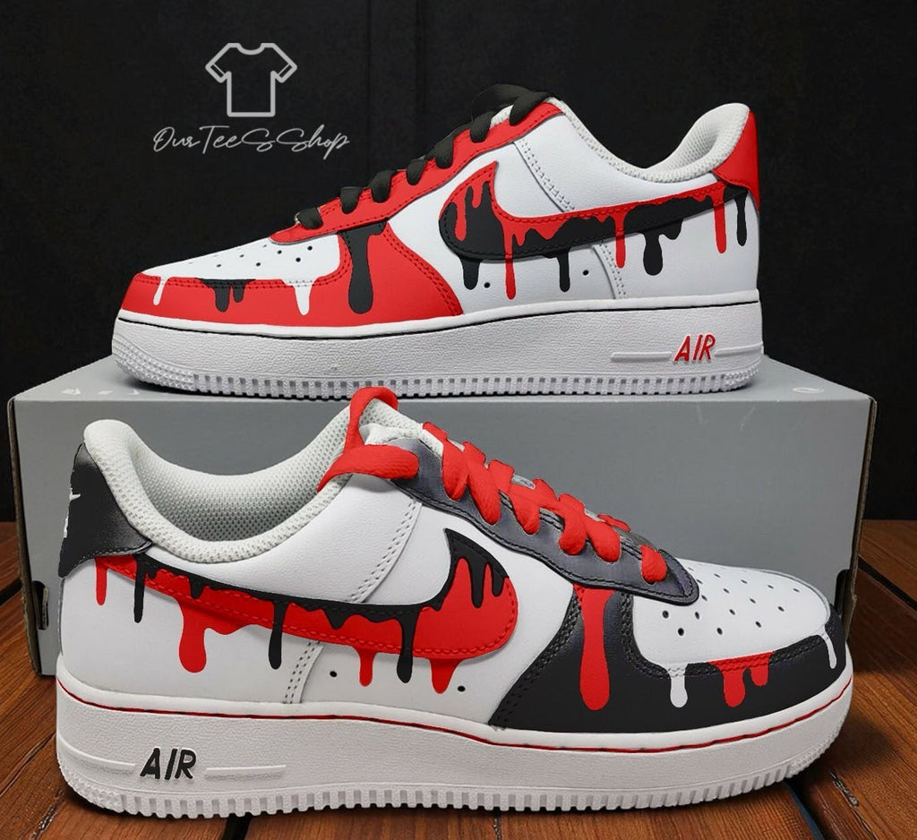 Custom Air Force Red And Black Cartoon Sneakers