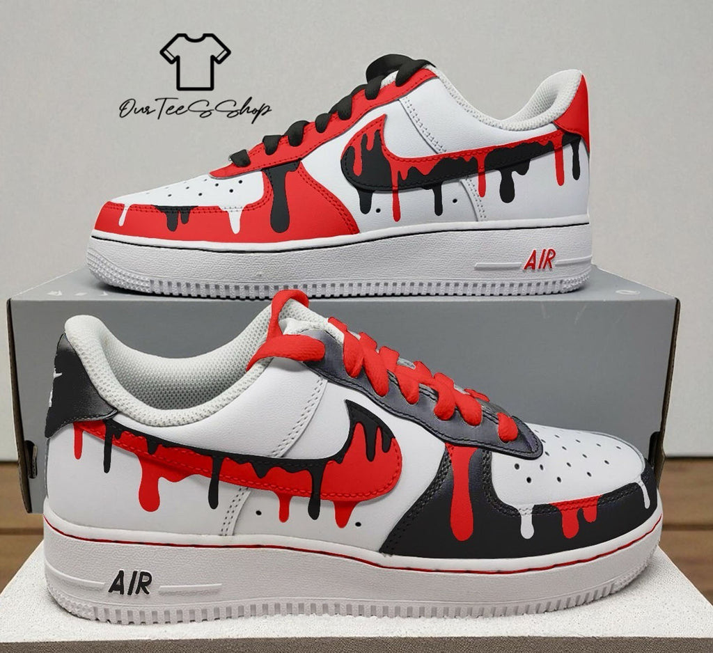 Custom Air Force Red And Black Cartoon Sneakers
