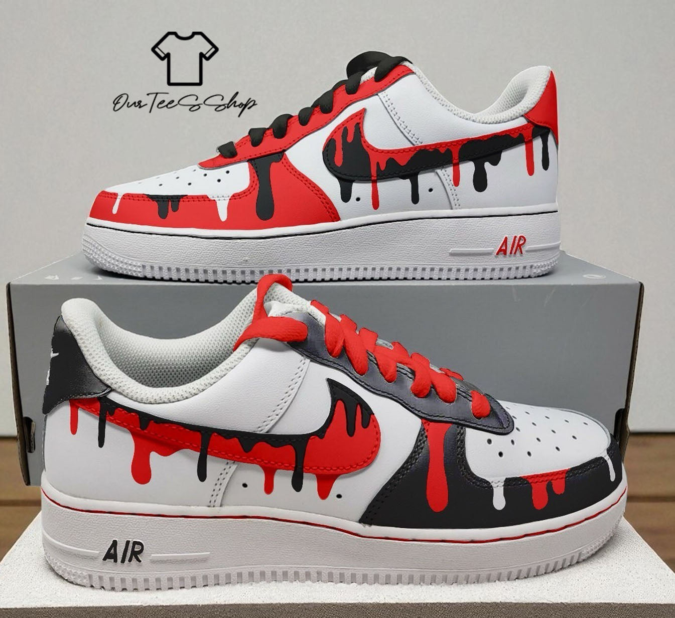 Custom Air Force Red And Black Cartoon Sneakers