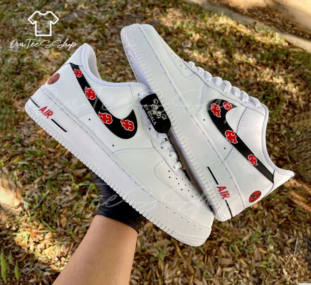 Custom Red Cloud And Black Logo Patterns Air Force 1 Sneakers