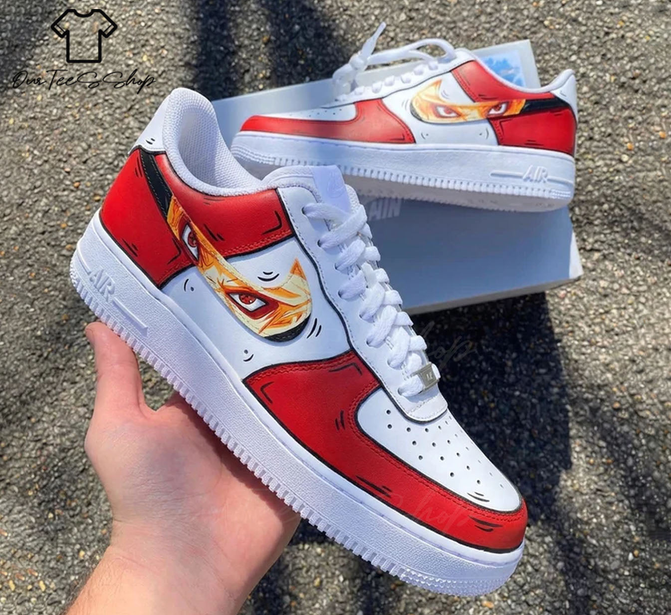 Custom Air Force 1 Red Gold Anime, Personalized Shoes