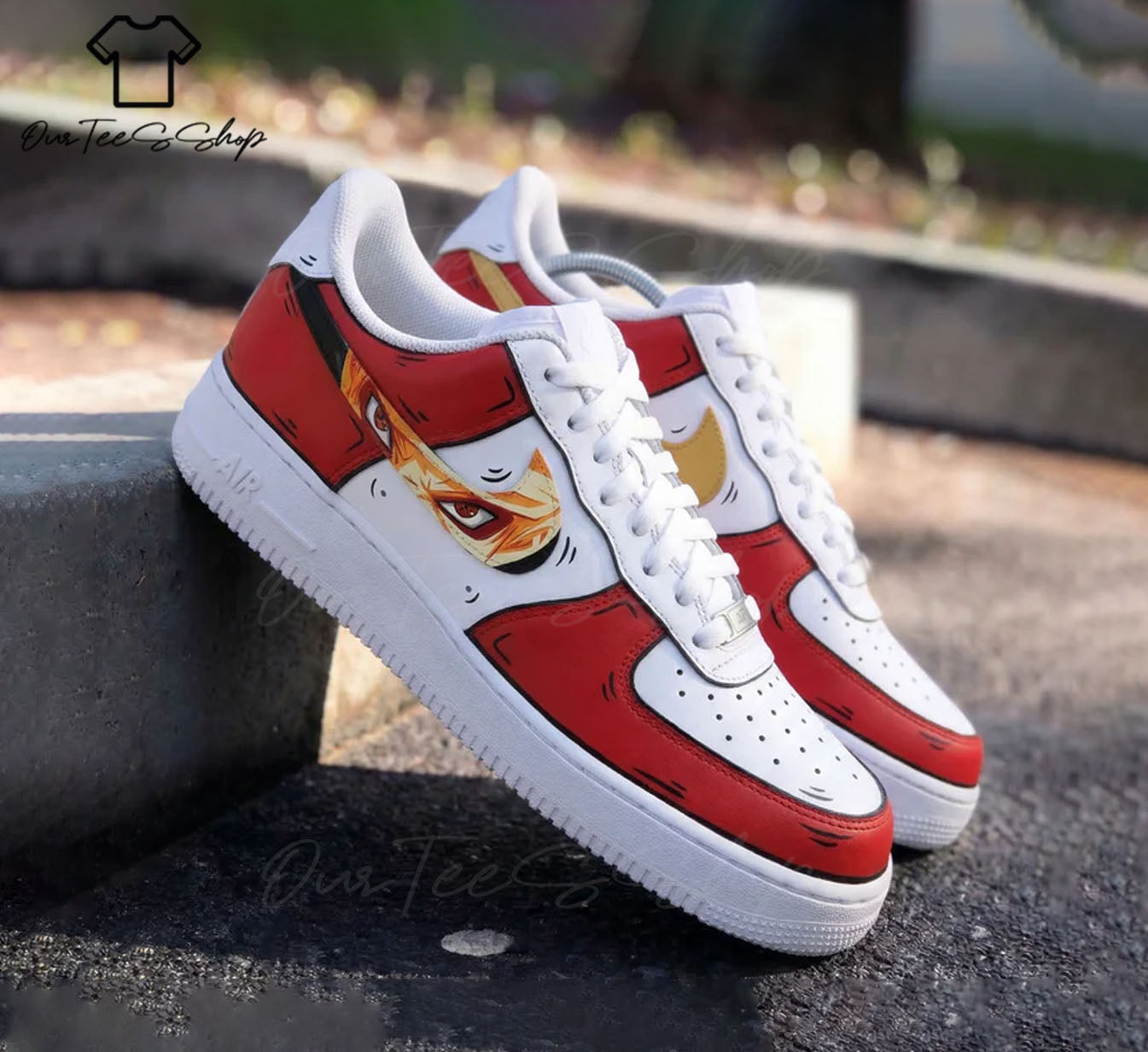 Custom Air Force 1 Red Gold Anime, Personalized Shoes