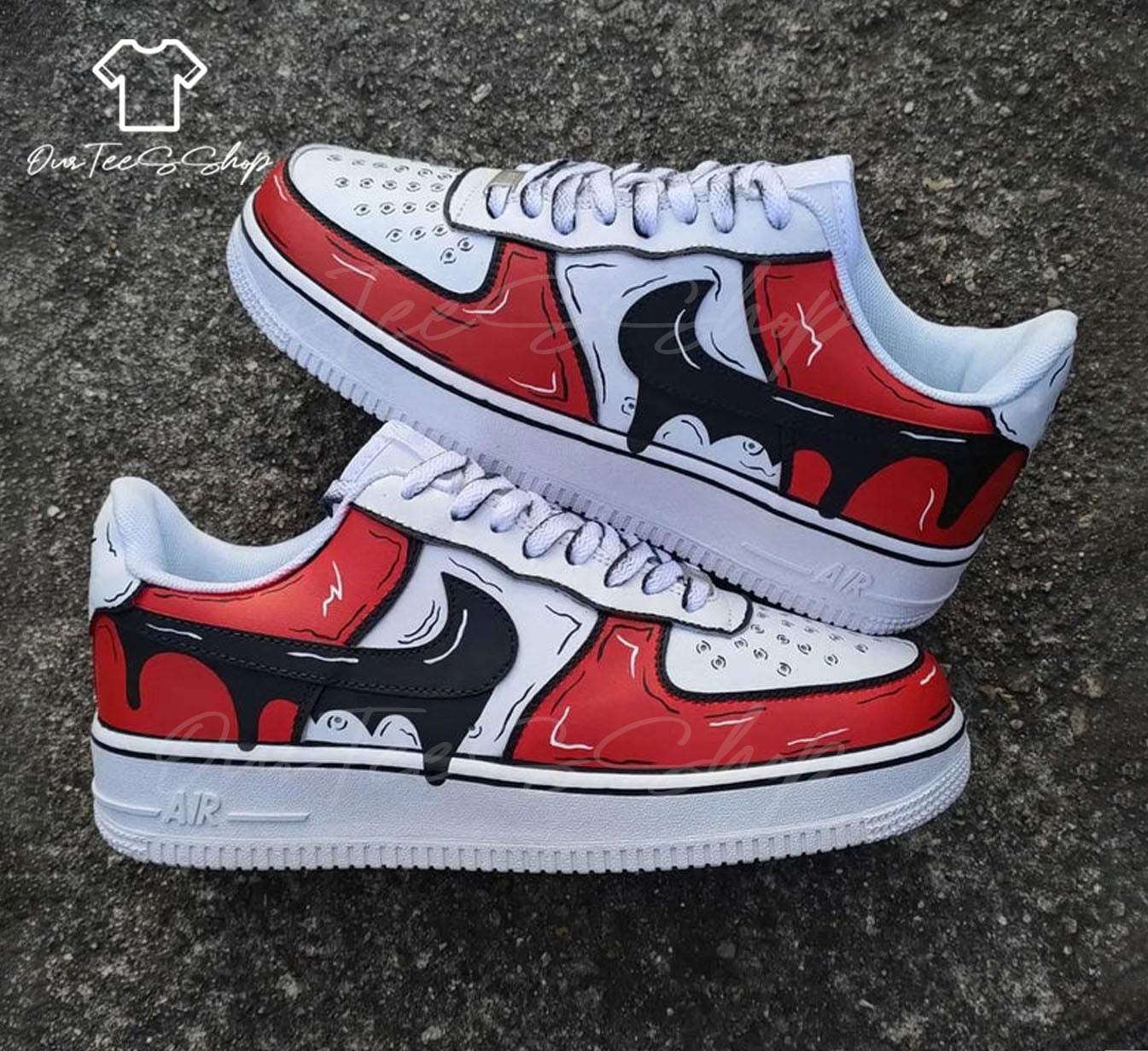 Custom Red and Black Drip Air Force 1 Sneakers