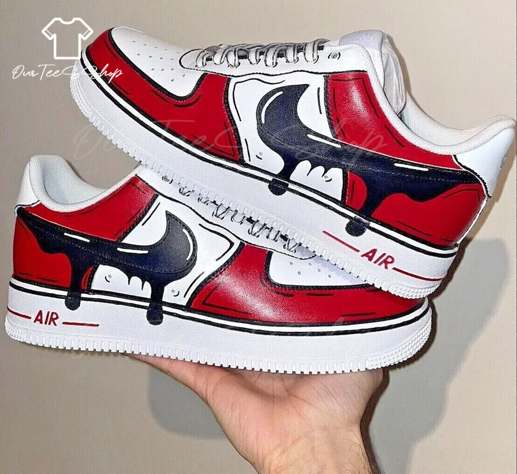 Custom Red and Black Drip Air Force 1 Sneakers