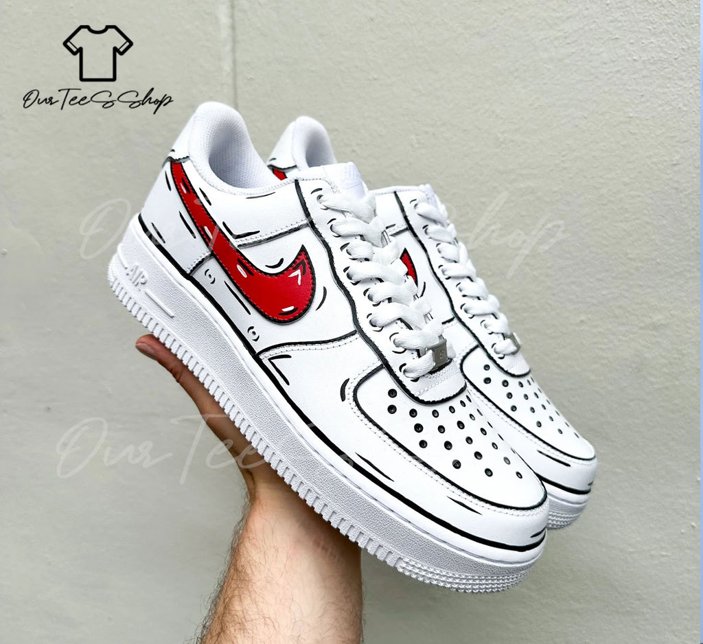 Custom Red Highlight Air Force 1 Sneakers