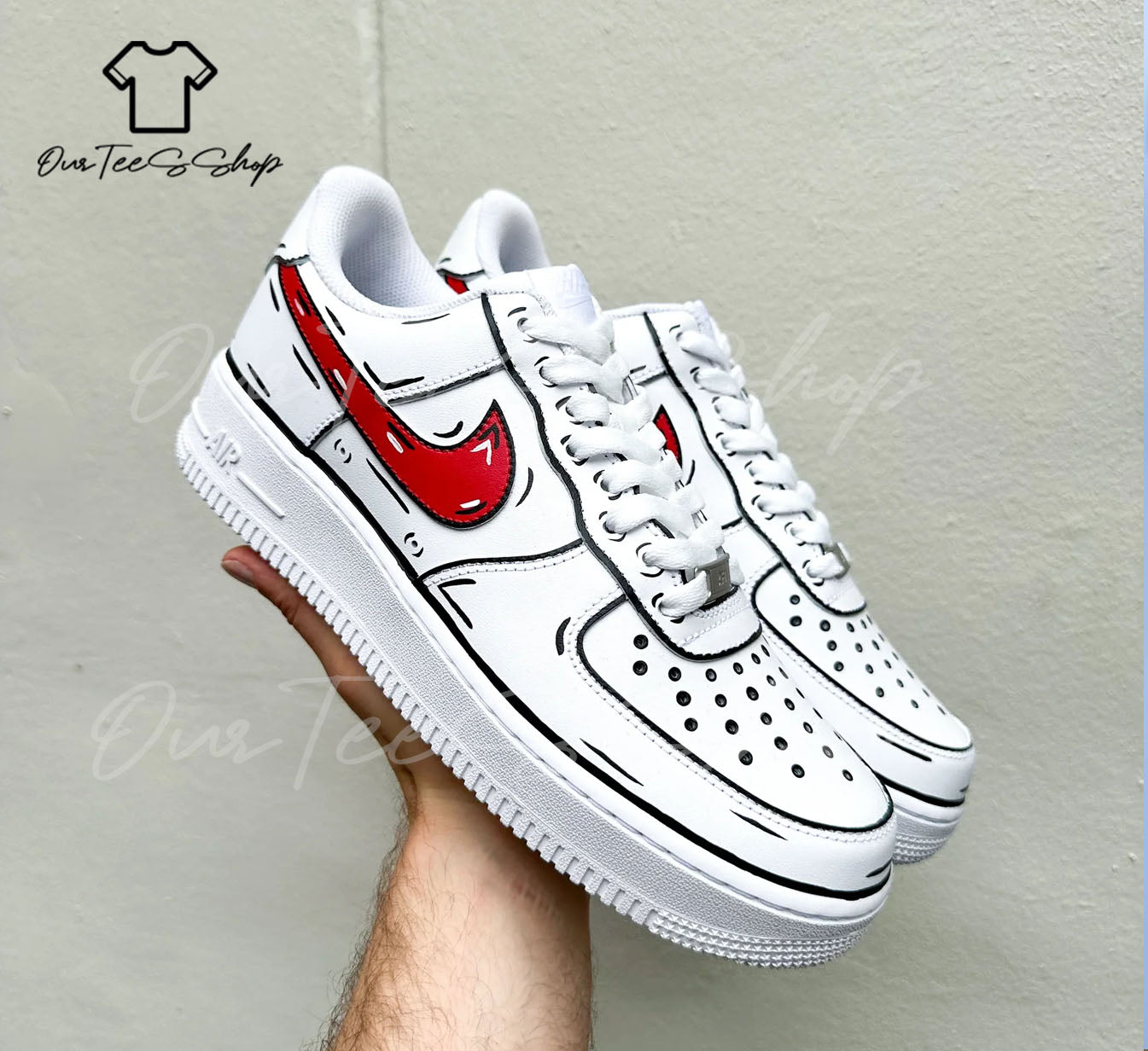 Custom Red Highlight Air Force 1 Sneakers