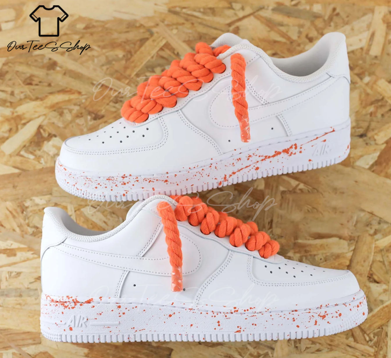 Custom Air Force 1 Orange Rope Laces Splash Sneakers